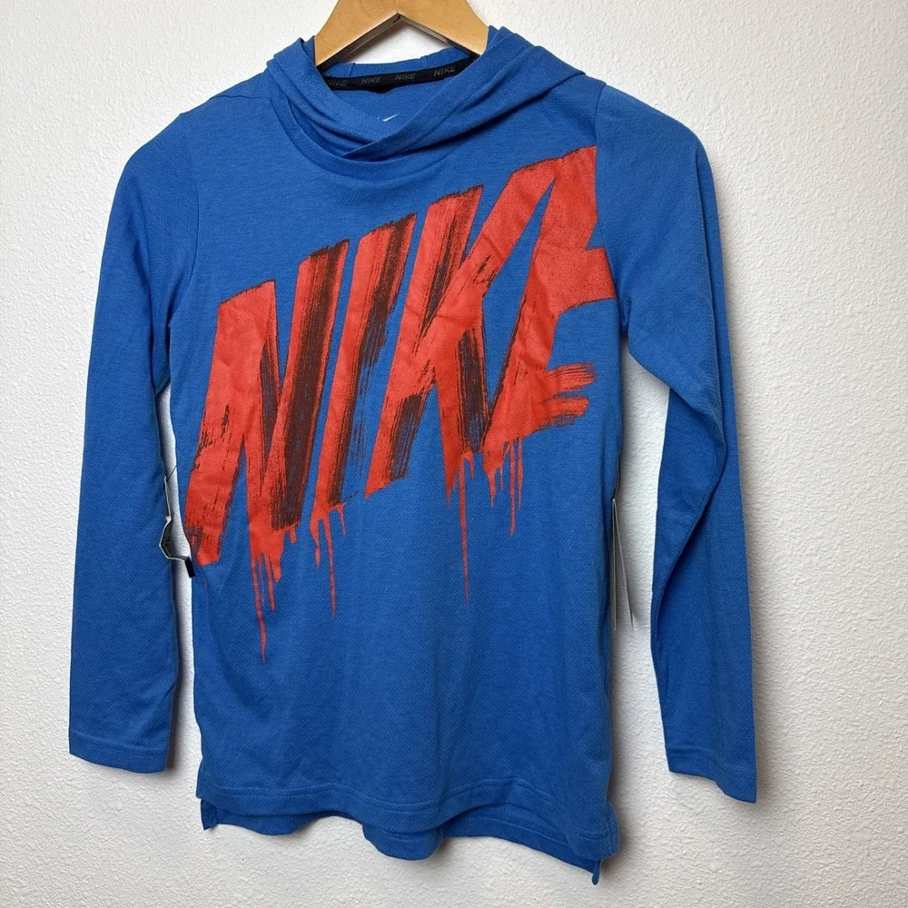 Boys Nike Breathe Long Sleeve Hoodie Top Blue/Red Size‎ M Polyester Blend